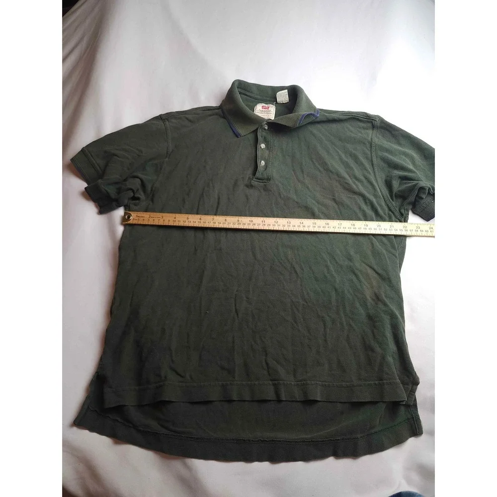 Levis Mens Polo Shirt Large Green Short Sleeve Pique Knit Casual Cotton Blend